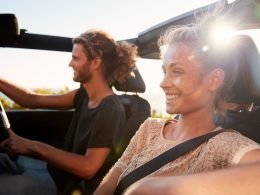 Couple driving on a roadtrip.