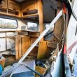 An inside of a wrecked RV
