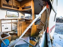 An inside of a wrecked RV