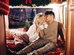 A couple in love during Christmas in their RV