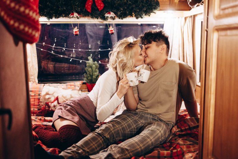 A couple in love during Christmas in their RV