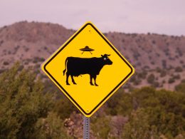 A UFO sign alongside the road in the southwestern US