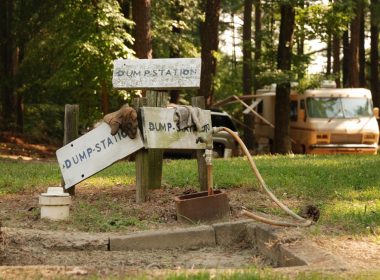 A dirty dump station at a campground.