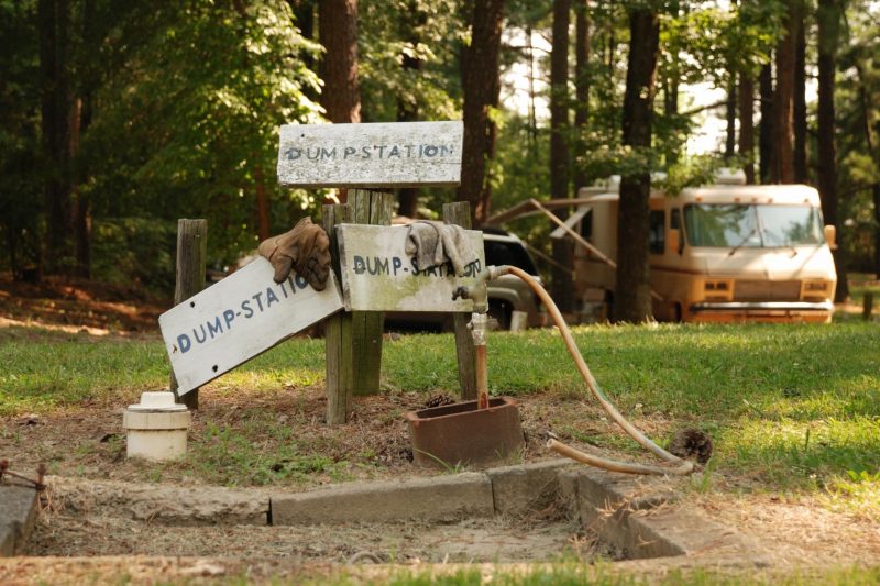 A dirty dump station at a campground.