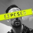 A black and white photo of a man with a shocked expression on his face and the word 'exposed' written over his face.