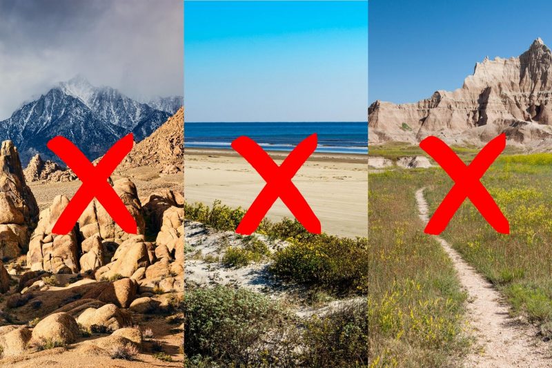 Three amazing boondocking locations all crossed out with a red X.