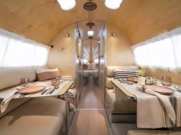 Interior of the Bowlus Voleterra luxury travel trailer