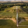 Aerial view of the ancient mounds of the city of Cahokia.
