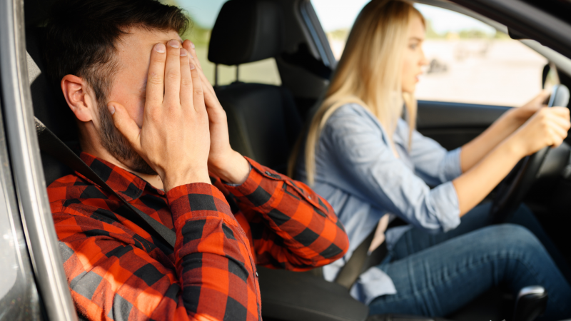 Woman driving on the Highway to Hell