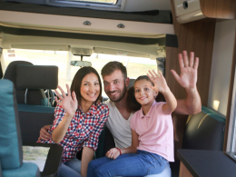 Family dry camping in RV