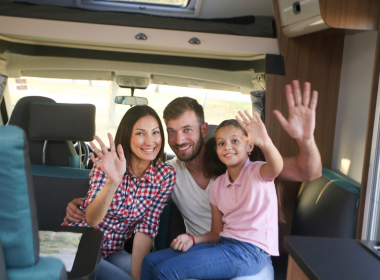 Family dry camping in RV