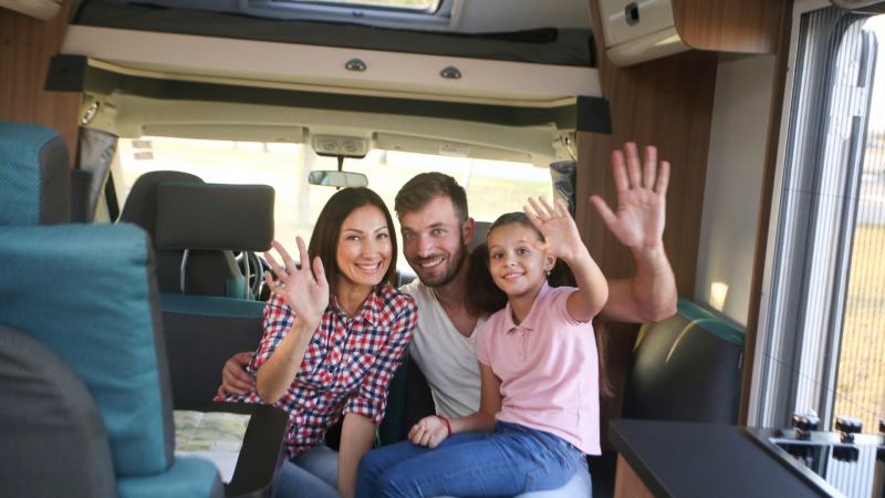 Family dry camping in RV