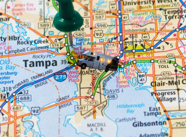 RV driving on map to Tampa RV Show