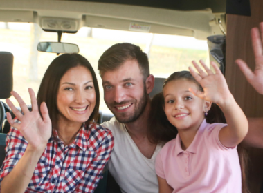 Family dry camping in RV