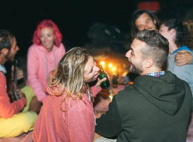 Friends camping together
