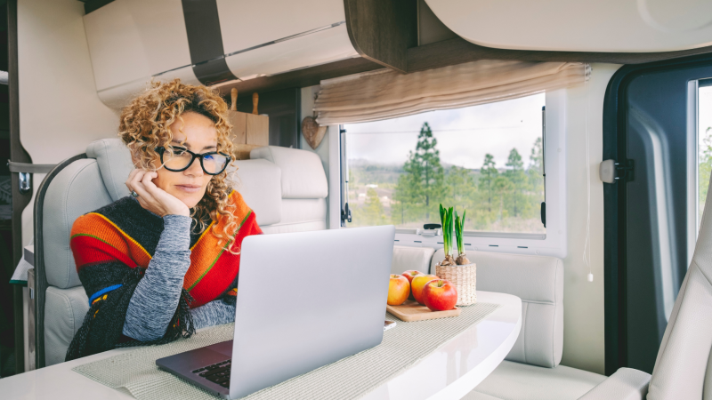 Digital nomad working in RV