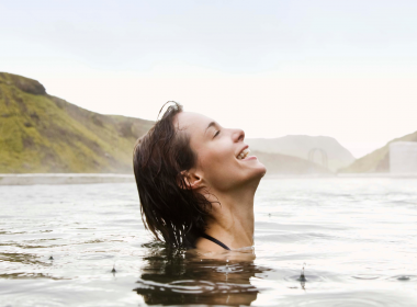 Woman in hot springs