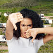 Woman thumbs down at KOA campground