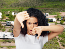 Woman thumbs down at KOA campground