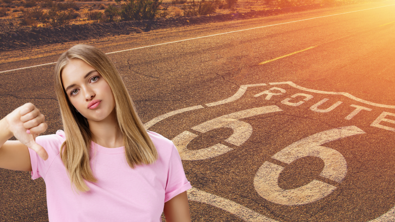 Woman thumbs down on Route 66