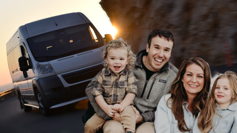 Less Junk More Journeys family photo with RV in background