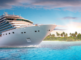 Cruise ship on clear blue water