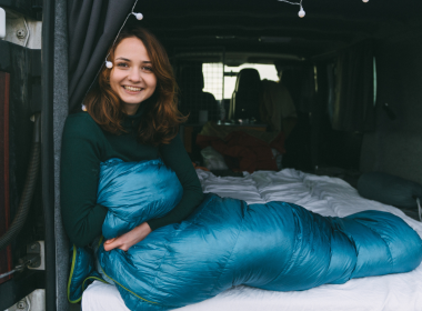 woman camping in car