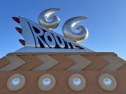 Close up of a sign for Route 66