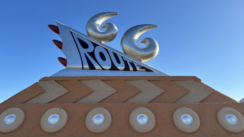 Close up of a sign for Route 66