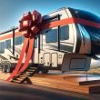 AI image of a fifth wheel on a stage with a red bow on it