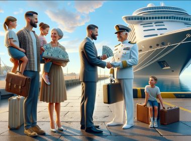 AI image of family handing cash over to cruise captain