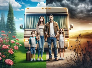 AI image of a family living in an RV living two different realities