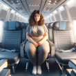 ai image of an overweight woman on an airplane in the middle of the aisle