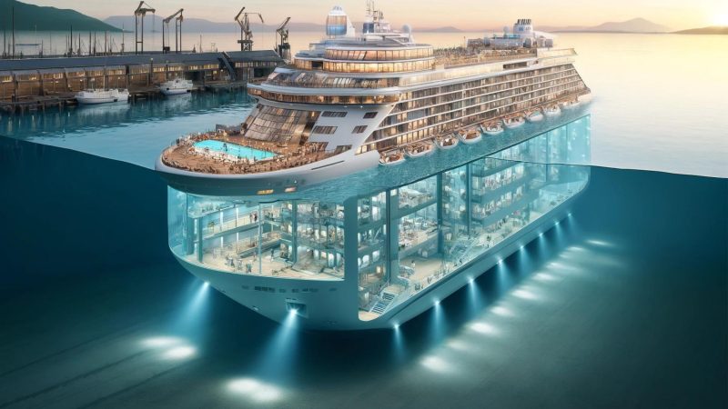 AI image of a cruise ship with decks below water