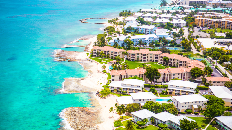 Aerial view of coastline of Grand Cayman, Cayman Islands