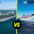 Royal Caribbean International Ship and a Norwegian Cruise Line ship side by side with a VS symbol down the middle.