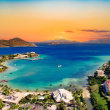St. Thomas U.S. Virgin Island aerial with sunset in the background.