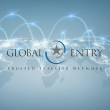 Global entry logo overlaid a global map connected by arches of light.