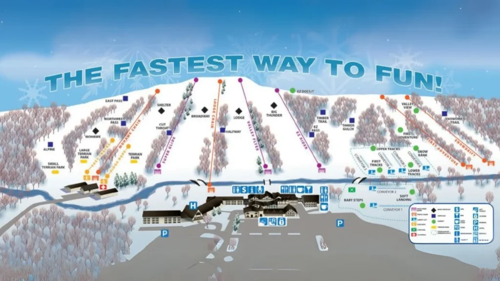 A map of the slope at the Alpine Valley Resort with a Legend. 