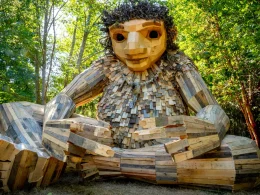 Pia the Peacemaker, a troll comprised of wood on Bainbridge Island. The artist has several of these trolls in multiple locations in the U.S.