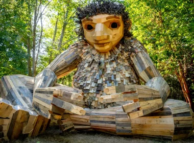 Pia the Peacemaker, a troll comprised of wood on Bainbridge Island. The artist has several of these trolls in multiple locations in the U.S.