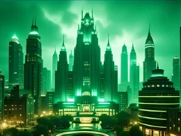 The Emerald city depicted with AI is green and brightly lit in the verdant cityscape.
